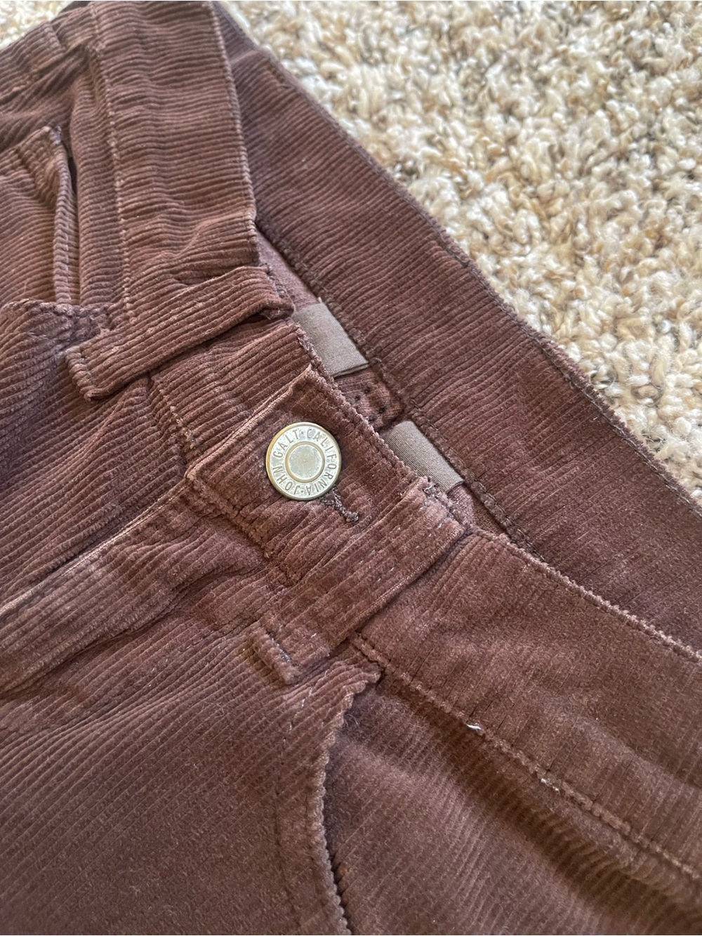 J Galt Brandy Melville Shanghai Brown Corduroy Pants Womens S Mid Rise Flare Y2K - Picture 3 of 10